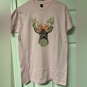 Christmas Pink Deer Graphic T-Shirt